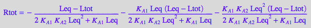 Rtot = - (Leq - Ltot)/(2*K_A_1*K_A_2*Leq^2 + K_A_1*Leq) - (K_A_1*Leq*(Leq - Ltot))/(2*K_A_1*K_A_2*Leq^2 + K_A_1*Leq) - (K_A_1*K_A_2*Leq^2*(Leq - Ltot))/(2*K_A_1*K_A_2*Leq^2 + K_A_1*Leq)