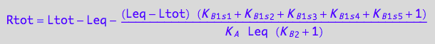 Rtot = Ltot - Leq - ((Leq - Ltot)*(K_B_1_s_1 + K_B_1_s_2 + K_B_1_s_3 + K_B_1_s_4 + K_B_1_s_5 + 1))/(K_A*Leq*(K_B_2 + 1))
