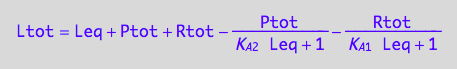 Ltot = Leq + Ptot + Rtot - Ptot/(K_A_2*Leq + 1) - Rtot/(K_A_1*Leq + 1)